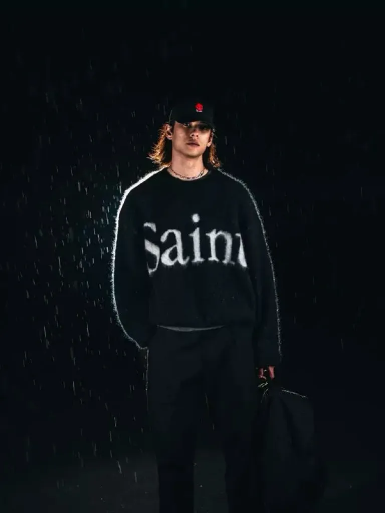 ❥4029#P226 SAINT Mxxxxxx × DENIM TERAS mohair sweater long sleeves BTS same style loose short design + fluffy version same style for men and women Color: Black Size: S M L XL